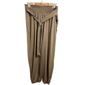 Tarse Slip On Tan Activewear Leisure Tie Pants Women’s Size M Designer Johnny NW